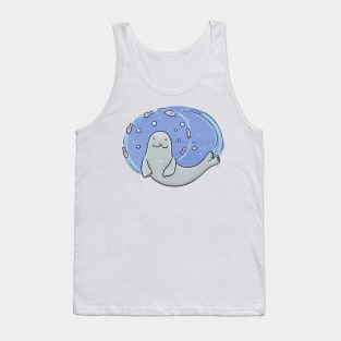 Cute happy seal and fish blue cartoon illustration Tank Top